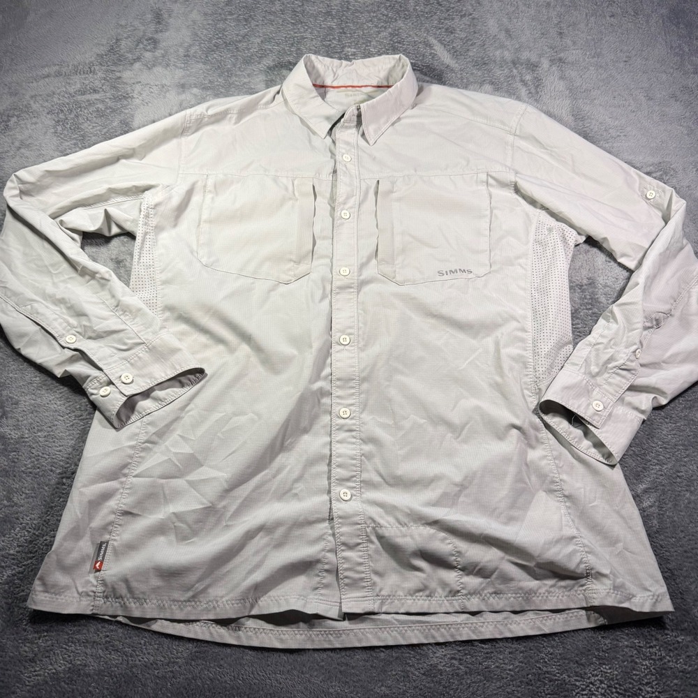 Simms Mens Long Sleeve G4 Fishing Shirt Light Grey Ripstop Ventilated XL
